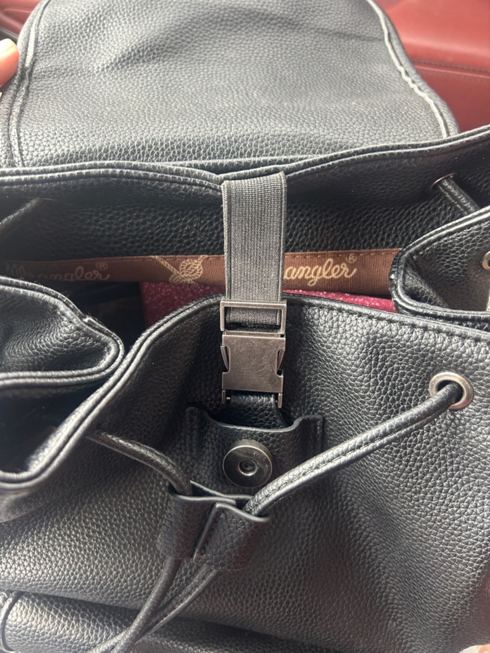 Wrangler Black faux Pebbled Leather Backpack with Front Pockets - Picture 3 of 7
